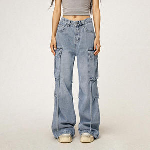Jeans de Mezclilla Cargo de Cintura Alta y Corte Holgado para Mujer, Color Sólido, Lavado a la Piedra, Algodón, Casual, Largos, Estilo Primavera - Product Image 5
