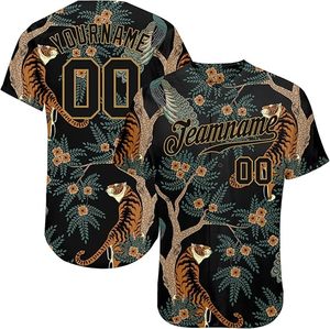 Camiseta de Béisbol Sublimada Personalizada para Hombre, Estampado Floral de Tigre, Poliéster Transpirable, Manga Corta, Nombre del Equipo 00, Ropa para Todas las Temporadas - Product Image 1