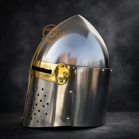 Authentique casque de chevalier templier croisé du 13ème siècle, en forme de pain de sucre, en fer poli, artisanal, pour Noël