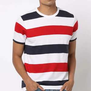 T-shirt à manches courtes rayé pour homme, coupe classique, col rond, tricoté, décontracté, blanc, rouge, marine, motif imprimé, haut de qualité, chemises pour homme - Product Image 1