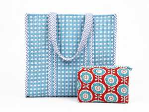VEER HANDIRCRAFTS Custom Logo Design Quilted Cotton Tote Bag Floral Print <b>Chains</b> Reusable Open <b>Top</b> for All Seasons Daily - Product Image 1