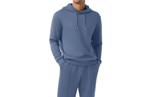 Conjunto Deportivo Azul Sólido con Capucha para Hombre, Ropa Casual de Longitud Completa, 100% Algodón Transpirable, Corte Regular con Bolsillos Laterales, Estilo Otoñal - Product Image 3