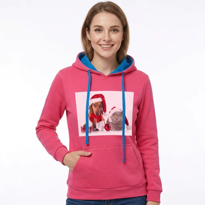 Sweat-shirt rose vintage anti-rétrécissement pour femme, imprimé Noël chien chat, en coton, décontracté, à manches longues, avec poches, pour l'hiver - Product Image 1