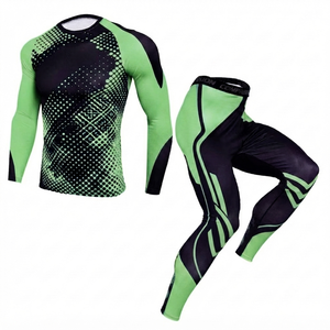 Conjunto Deportivo Ecológico para Hombre, Camiseta de Manga Larga y Pantalones de Compresión, Elástico en Cuatro Direcciones, para Gimnasio, Entrenamiento, Fitness y Atletismo - Product Image 1