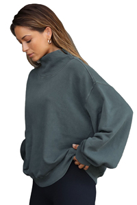 Sudadera Oversize de Cuello Redondo para Mujer, Color Sólido, Hombros Caídos, Manga Larga, Tejido de Algodón y Fibra de Bambú, Transpirable y Ecológica - Product Image 6