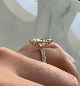 Marquise Cut Moissanite <b>Ring</b> <b>925</b> Sterling <b>Silver</b> Engagement <b>Ring</b> Pave Band Luxury Bridal Jewelry - Product Image 4