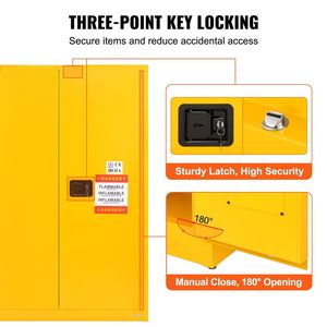 Armadietto di sicurezza liquido infiammabile in acciaio laminato a freddo 45 Gal a prova di esplosione 2 ripiani regolabili 2 porte manuali uso industriale - Product Image 6
