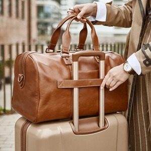 Sac de voyage week-end en cuir véritable de luxe, léger, grande capacité, fermeture éclair, doublure en coton, 15 pouces, pour homme et femme - Product Image 2