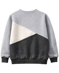 Sweat-shirt en molleton personnalisé gris clair et anthracite avec blocs de couleur et broderie cheval pour femme, en mélange de coton, col rond, hiver, personnalisable OEM - Product Image 2