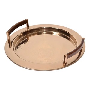 Classic Round <b>Copper</b> Serving Tray For Hotel Restaurant <b>Table</b> Decoration Accessories With Handle At Wholesale Price - Product Image 3