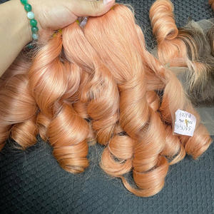 Expédition rapide, mèches de cheveux bouclés de couleur pêche avec fermeture, super double trame, cheveux vierges vietnamiens bruts, cheveux de luxe - Product Image 5