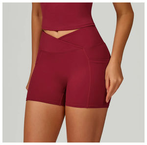 Shorts para mujer, shorts de cintura alta para yoga con bolsillo, cintura cruzada, ajuste ceñido, para correr, fitness, entrenamiento, gimnasio, ropa deportiva. - Product Image 5