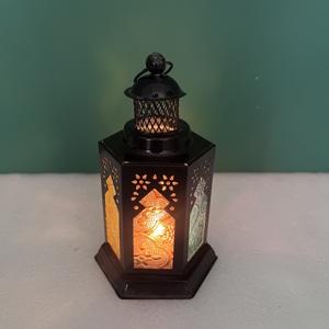 Mini Decorative Iron and colour glass <b>Lantern</b> with <b>Black</b> Finish Home Decoration - Product Image 6