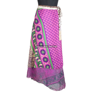 New Indian Sari Silk Long <b>Wrap</b> <b>Skirts</b> Women Wear Vintage Silk Sari Long Length <b>Wrap</b> Around <b>Skirt</b> 2 Layer Reversible Saree Boho - Product Image 6