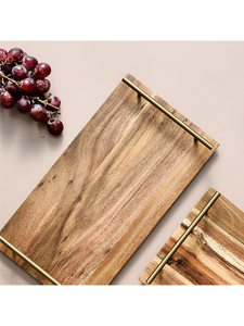 Bandeja rectangular de madera para servir con asas, diseño personalizado, de blossom craft india - Product Image 2