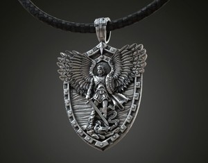 Premium 925 Silver St Michael Pendant Angel Wings Sword Shield Religious Men Women Necklace Jewelry - Product Image 1