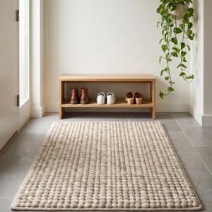 Tapis d'intérieur moderne en laine texturée beige crème tissée à la main, antidérapant, à poils moyens, couleur unie, pour la décoration de la maison - Product Image 3
