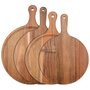 Tabla de cortar redonda de madera premium hecha a mano con mango, tabla de picar de madera dura para uso en la cocina a un precio competitivo. - Product Image 3