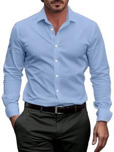 เสื้อเชิ้ตเดรสผู้ชายแขนยาวสีพื้นแบบกระดุมแถวเดียวสำหรับธุรกิจ เสื้อเชิ้ตผ้าฝ้ายแท้ 100% สำหรับผู้ชาย - Product Image 6