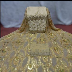Robe de mariée pour filles en tissu jacquard de chiffon somalien Fransawi Dirac, motif floral, paillettes dorées, collection 2026, vente chaude, luxueuse - Product Image 1