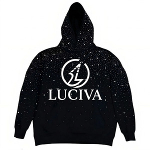 Rhinestone Starburst <b>Pullover</b> Hoodie – Unisex Heavyweight Black Glitter Sparkle Streetwear Sweatshirt - Product Image 1