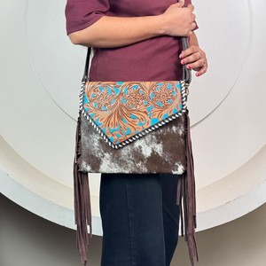 2025 Newest Big Size Hand Tooled Leather Fringe <b>Handbags</b> Trendy Fashion Genuine Cowhide Leather Latest Luxury Designer Women Bag - Product Image 4