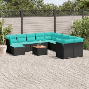 Juego de Sofás de Patio de 12 Piezas en Poliratán Negro con Cojines, Elegante Colección de Muebles para Exteriores - Product Image 1