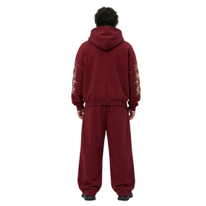 Custom <b>Burgundy</b> Ornamental Script <b>Hoodie</b> And Trousers Cotton Fleece Screen Print Decorative Script <b>Hoodie</b> Trouser Tracksuit - Product Image 2