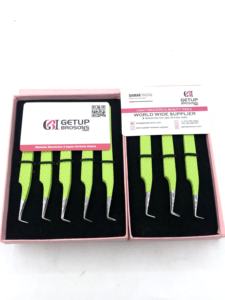 Pince à épiler professionnelle en acier inoxydable pour extensions de cils, pointe diamantée à 90 degrés, revêtement en poudre couleur lime, haute qualité, nouvelle collection - Product Image 4