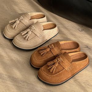 Nuevas Pantuflas de Punta Cerrada para Parejas, con Parte Superior de Cuero, Planas, Casuales, Fáciles de Poner - Product Image 1