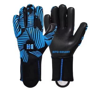 Custom Design Blue and black Neoprene Soccer Full Finger Goalkeeper <b>Gloves</b> 4mm German Latex Sillicon Inject Elastic strap - Product Image 1