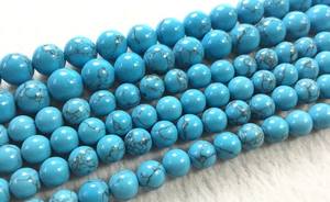 ลูกปัดหินอัญมณีทรงกลมเรียบสีฟ้าเทอร์ควอยส์แบบธรรมชาติสำหรับการทำเครื่องประดับแบบทำมือ - Product Image 2