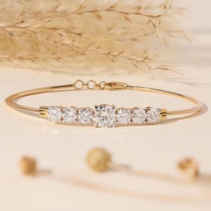 Lab Grown Diamond Bangle Bracelet Round Diamond Five <b>Stone</b> Bracelet White Gold Minimalist Bangle Anniversary Gift for Women IGI - Product Image 1