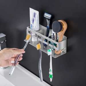 Wood and Glass <b>Toothbrush</b> <b>Holder</b> Bathroom Organizer with Circular Wooden Top Multi Slot Stand for <b>Toothbrush</b> and Razor - Product Image 3