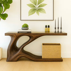 Handcrafted Modern Home Living Room Console <b>Table</b> Natural Saman Solid Wood Curved Design Dining Entrance Use Accent <b>Table</b> - Product Image 2