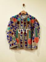 Veste en velours brodée à la main, col mandarin, manches longues, motif floral, taille plus, manteau d'automne pour femmes