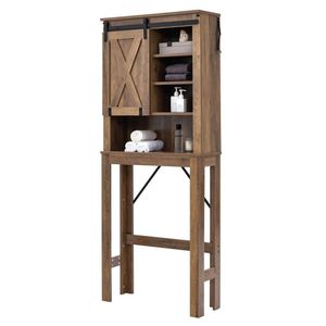 Mobiletto da Bagno in Legno con Porta Scorrevole e 3 Ripiani Regolabili, Arredo Bagno - Product Image 1