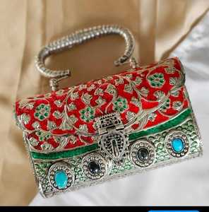 Luxury Handcrafted Meenakari Metal Clutch <b>Bag</b> Vintage Designer Evening Handbag - Product Image 4