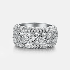 Bague Éternité de Luxe en Moissanite, Or Blanc, Sertissage Pavé, Coupe Ronde Brillante, Bijou de Mariage Unisexe - Product Image 3
