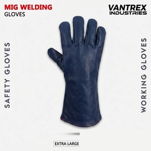 Gants de sécurité en cuir respirants, longueur coude, style uni, pour usage extérieur quatre saisons, non doublés, bleu-orange, pour soudure et travaux de précision - Product Image 4
