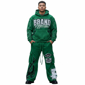 Survêtement Y2K Streetwear personnalisé avec strass - Sweat à capuche zippé épais et pantalon de survêtement évasé à jambes larges pour la mode streetwear unisexe - Product Image 3