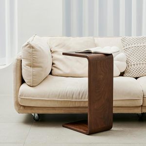 C Shaped End Table Couch Side Table, Item Placement <b>Computer</b> Office Side Table, Solid Wood Frame <b>for</b> Living Room Bedroom - Product Image 2