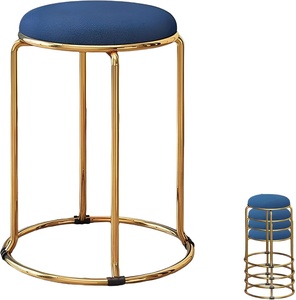 Round <strong>Stacked</strong> <strong>Stool</strong> with PU Leather Seats Without Backrest and Armrest Gold Frame for Home Dining Room Kitchien - Product Image 1