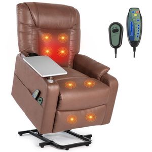 Oversized Brown Leather Auto Electric Power Lift Massage Recliner Chair with Tray RC Model - Product Image 3