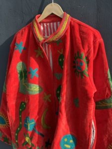Custom Womens Red Velvet Embroidered Quilted <b>Jacket</b> Handmade <b>Western</b> Cowboy Boho Artisan Fashion Outerwear Quick Dry Floral - Product Image 1