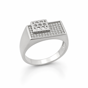 Bague pour homme en argent sterling 925, motif nid d'abeille et grappe de diamants, finition polie, style signet géométrique carré, pour mariage, fête, usage quotidien, haute qualité - Product Image 3