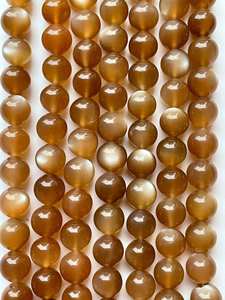 ลูกปัดมูนสโตนสีน้ำตาลธรรมชาติทรงกลม สวยงาม ระยิบระยับ คุณภาพสูง - Product Image 4