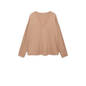 Camiseta de Mujer con Cuello en V y Manga Tres Cuartos, 100% Modal, Tejido de Punto, Corte Holgado, Color Sólido, Transpirable, para Todas las Temporadas, Estilo Minimalista - Product Image 5