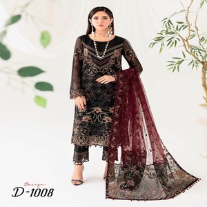 Ramsha ชุดเดรสปาร์ตี้ผ้าชีฟอง3ชิ้นของคอลเลคชั่น R-10สำหรับผู้หญิงสำหรับงานเทศกาลงานแต่งงานชุดแต่งงานของผู้หญิงปากีสถาน - Product Image 4