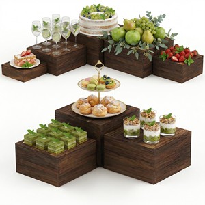ชุดแท่นวางโชว์ผลไม้จากไม้มะม่วง - แท่นวางเค้กงานฝีมือขายส่ง - Product Image 1